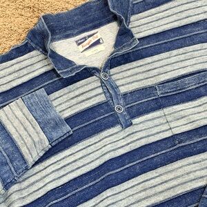 Johnnie O Hawking Men Size XL Striped Henley Sweatshirt Mariner Blue